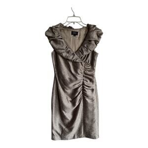 Adrianna Papell Dress Metallic Sleeveless Ruffle Cocktail Party
